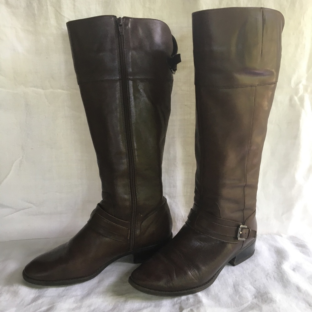 Ralph Lauren Brown Leather Knee Boots Wide Calf